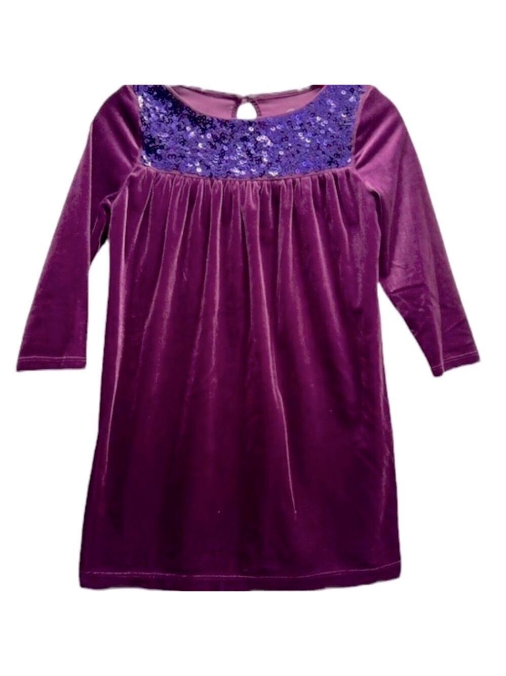 Lands' End Kids Velour Sequined Plum Purple Party Holiday Dress Size Large